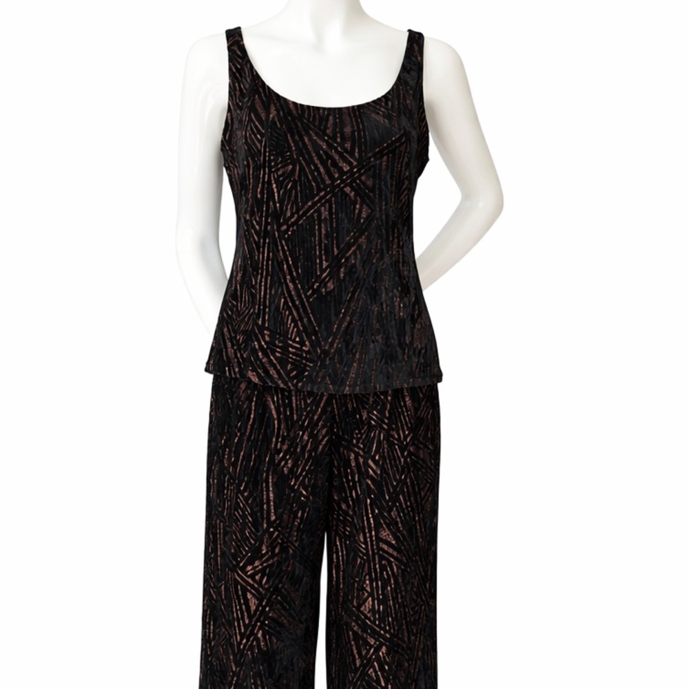 Vintage Sonia Rykiel Velvet Set – Abstract Print Tank & Wide Leg Pants